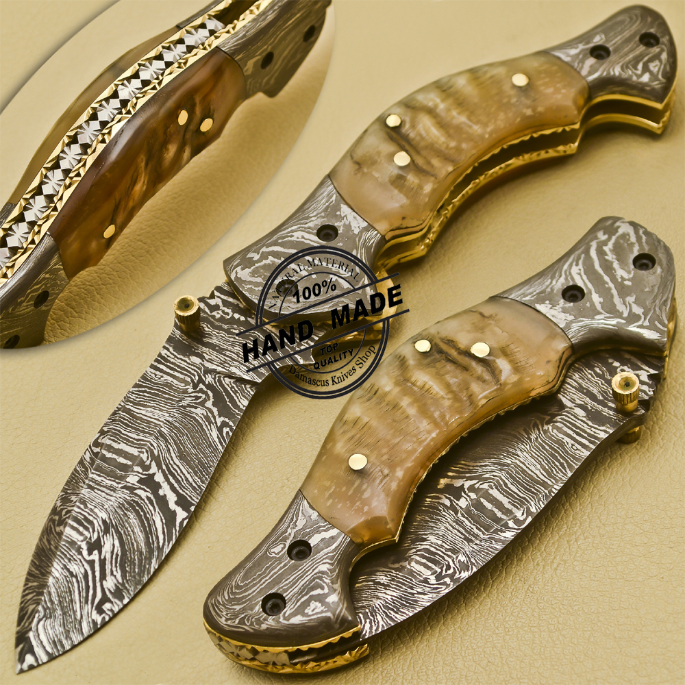 Damascus Folding Liner Lock Knife New Damascus Folding Knife