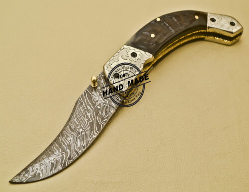 Damascus Folding Knife Custom Handmade Damascus Steel Pocket Knife 937 - Image 3