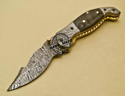 Damascus Pocket Knife Custom Handmade Damascus Steel Folding Liner Lock Knife With Sheaths 941 - Image 3