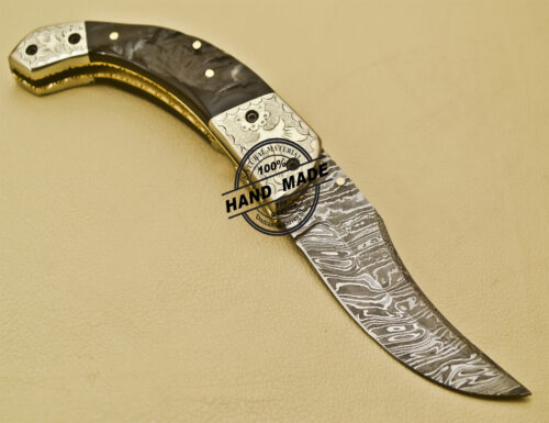 Damascus Folding Knife Custom Handmade Damascus Steel Pocket Knife 937 - Image 4