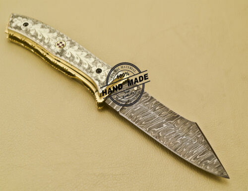 Custom Handmade Engraving Damascus Folding Liner Lock Knife With Copper Handle 944 - Image 4