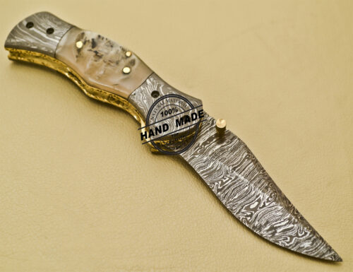 Damascus Folding Knife Custom Handmade Damascus Steel Pocket Knife 945 - Image 4