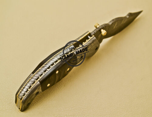 Damascus Pocket Knife Custom Handmade Damascus Steel Folding Liner Lock Knife With Sheaths 941 - Image 5
