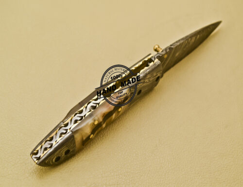 Damascus Folding Knife Custom Handmade Damascus Steel Folding Liner Lock Knife 943 - Image 5