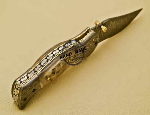 Damascus Folding Knife Custom Handmade Damascus Steel Pocket Knife 945 - Image 5