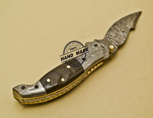 Damascus Pocket Knife Custom Handmade Damascus Steel Folding Liner Lock Knife With Sheaths 941 - Image 6