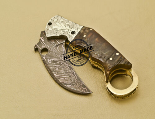 Damascus Folding Karambit Knife Custom Handmade Damascus Steel Hunting Knife 936 - Image 6