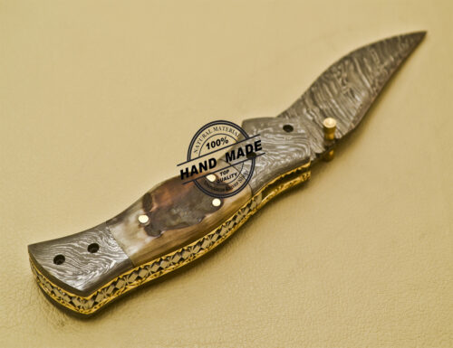 Damascus Folding Knife Custom Handmade Damascus Steel Pocket Knife 945 - Image 6