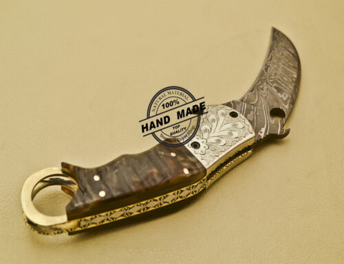 Damascus Folding Karambit Knife Custom Handmade Damascus Steel Hunting Knife 936 - Image 7