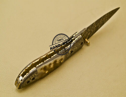 Damascus Folding Knife Custom Handmade Damascus Steel Folding Liner Lock Knife 943 - Image 7
