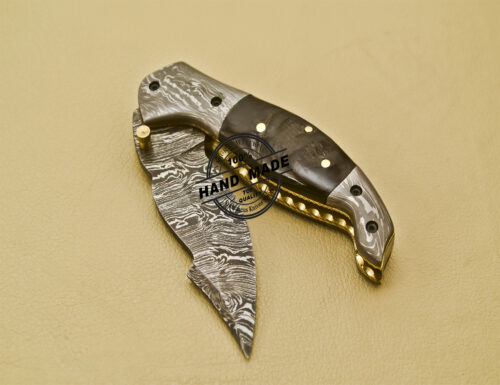 Damascus Pocket Knife Custom Handmade Damascus Steel Folding Liner Lock Knife With Sheaths 941 - Image 8