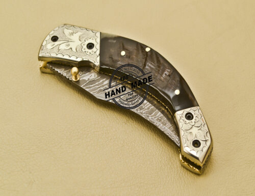 Damascus Folding Knife Custom Handmade Damascus Steel Pocket Knife 937 - Image 9