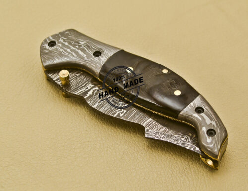 Damascus Pocket Knife Custom Handmade Damascus Steel Folding Liner Lock Knife With Sheaths 941 - Image 9