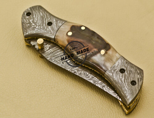 Damascus Folding Knife Custom Handmade Damascus Steel Pocket Knife 945 - Image 9