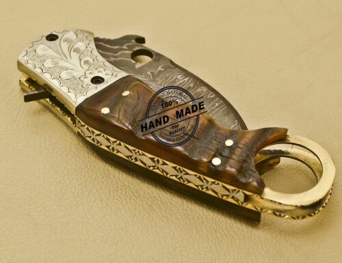 Damascus Folding Karambit Knife Custom Handmade Damascus Steel Hunting Knife 936 - Image 10