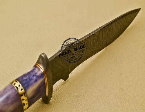 Custom Handmade Damascus Steel Hunting Knife With Colored Bone Handle 932 - Image 8
