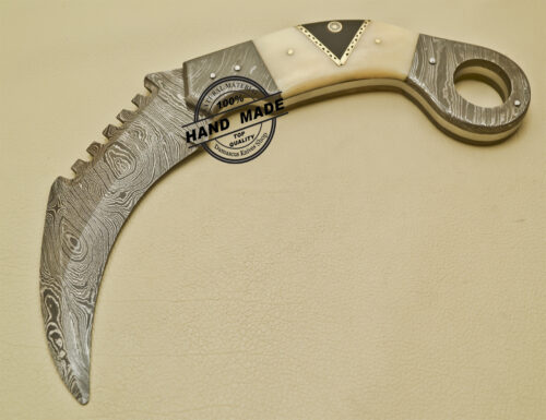 Double Edge Damascus karambit Knife Custom Handmade Damascus Steel Knife 920 - Image 3