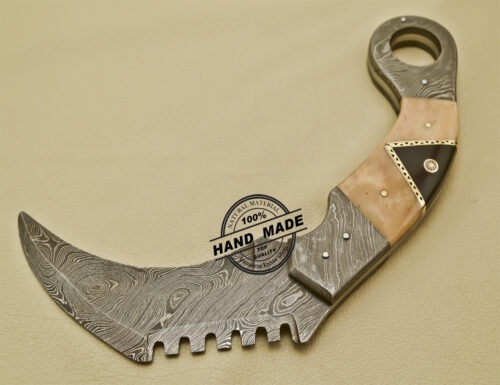 Double Edge Damascus karambit Knife Custom Handmade Damascus Steel Knife 920 - Image 4
