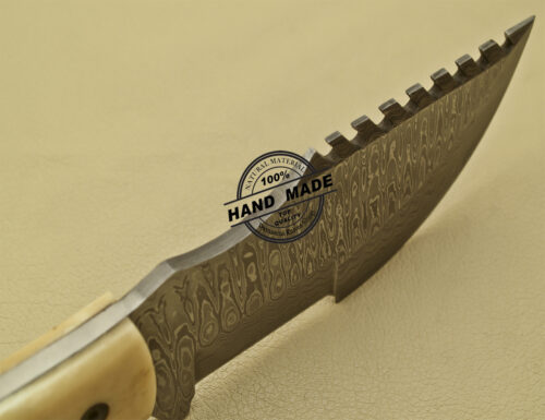 Damascus Tracker Knife Handmade Damascus Steel Knife With Bone Handle 930 - Image 7