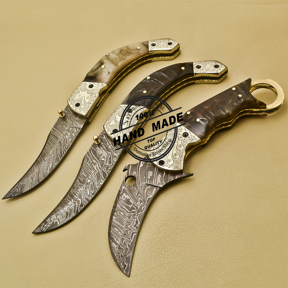 3 PCs Damascus Folding Knife