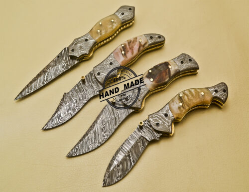 Lot Of Damascus Folding Knives Custom Handmade Damascus Steel Pocket Knives With Sheaths 947 - Image 3