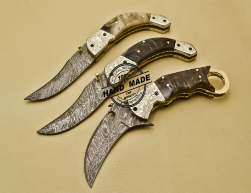 3 PCs Damascus Folding Knives Custom Handmade Damascus Steel Pocket Knives 946 - Image 3