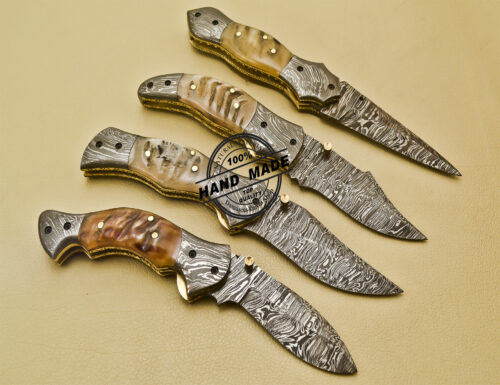 Lot Of Damascus Folding Knives Custom Handmade Damascus Steel Pocket Knives With Sheaths 947 - Image 4