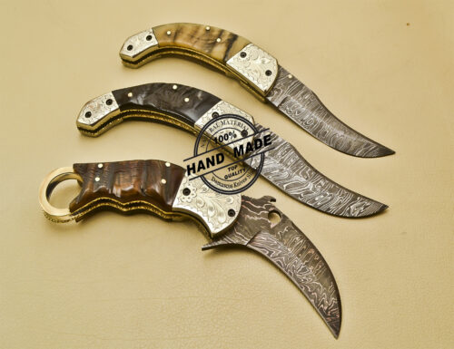 3 PCs Damascus Folding Knives Custom Handmade Damascus Steel Pocket Knives 946 - Image 4