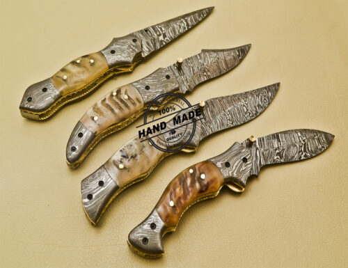 Lot Of Damascus Folding Knives Custom Handmade Damascus Steel Pocket Knives With Sheaths 947 - Image 5