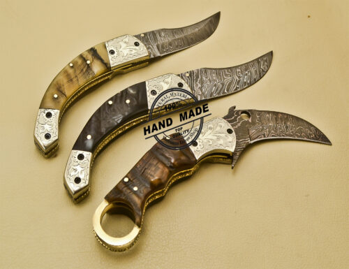 3 PCs Damascus Folding Knives Custom Handmade Damascus Steel Pocket Knives 946 - Image 5
