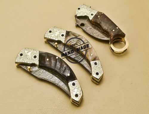 3 PCs Damascus Folding Knives Custom Handmade Damascus Steel Pocket Knives 946 - Image 6
