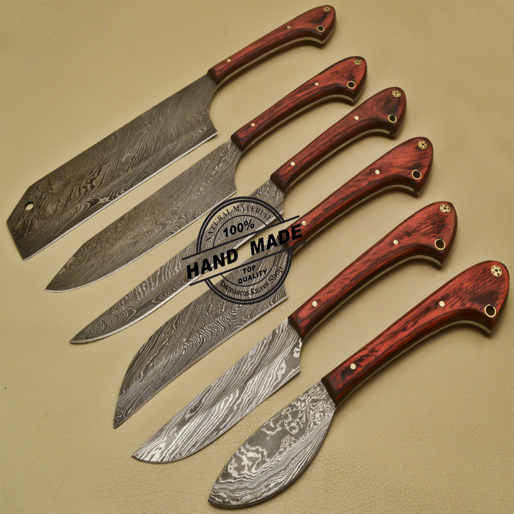 6 PCs Damascus Kitchen Set Custom Handmade Damascus Steel