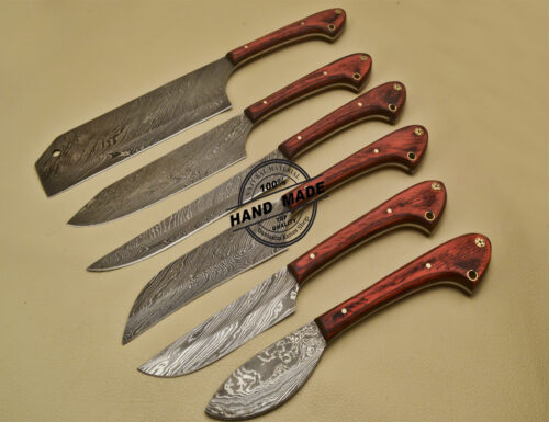 Lot Of 6 PCs Damascus Kitchen Set Custom Handmade Damascus Steel Kitchen Set 955 - Image 3