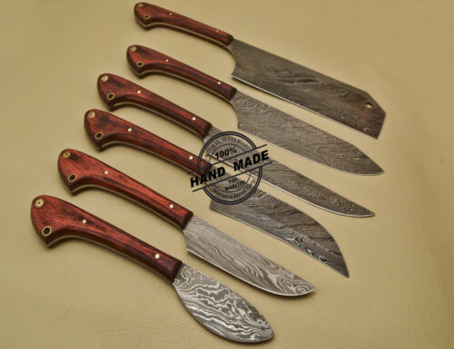 Lot Of 6 PCs Damascus Kitchen Set Custom Handmade Damascus Steel Kitchen Set 955 - Image 4