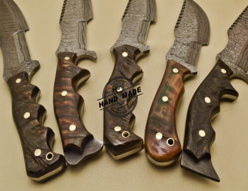 5 PCs Damascus Tracker Knives Custom Handmade Damascus Steel Knives 959 - Image 6