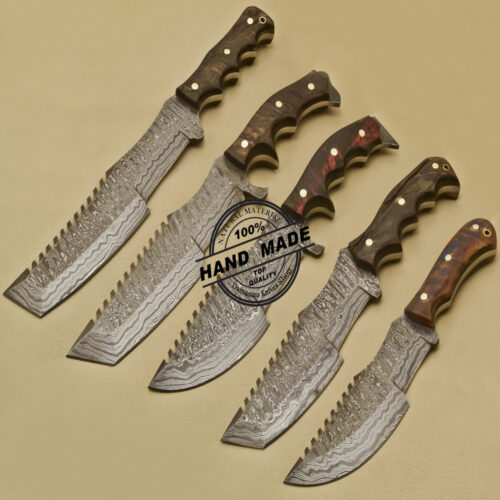 5 PCs Damascus Tracker Knives Custom Handmade Damascus Steel Knives 959 - Image 7