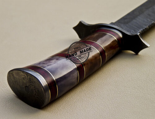 Damascus Bowie Knife Custom Handmade Damascus Steel Hunting Knife 1019 - Image 9