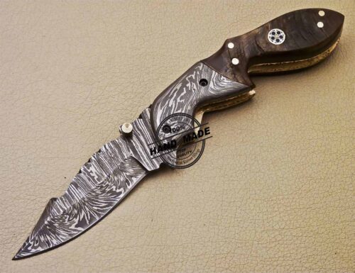 Damascus Folding Knife Custom Handmade Damascus Steel Folding Knife 976 - Image 3
