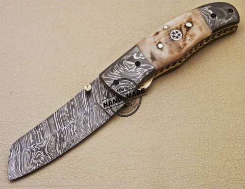 Damascus Folding Knife Custom Handmade Damascus Steel Pocket Knife 977 - Image 3