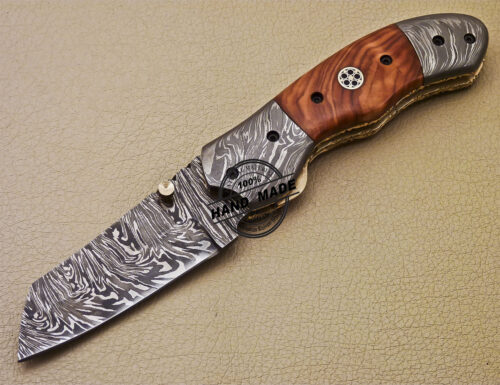 Damascus Folding Knife Custom Handmade Damascus Steel Folding Liner Lock Knife 975 - Image 3