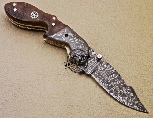 Damascus Folding Knife Custom Handmade Damascus Steel Folding Knife 976 - Image 4