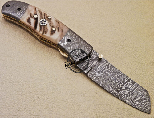 Damascus Folding Knife Custom Handmade Damascus Steel Pocket Knife 977 - Image 4