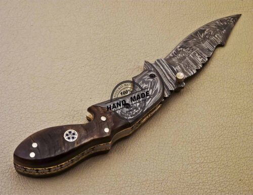 Damascus Folding Knife Custom Handmade Damascus Steel Folding Knife 976 - Image 6