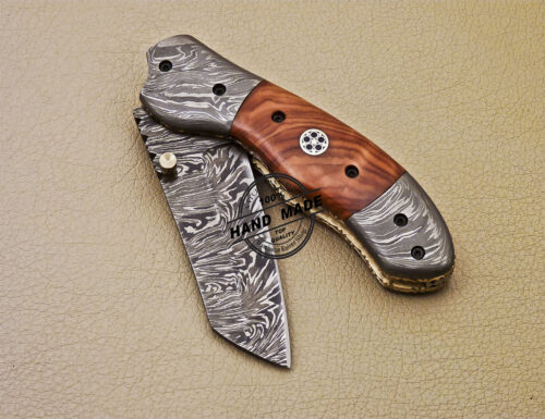 Damascus Folding Knife Custom Handmade Damascus Steel Folding Liner Lock Knife 975 - Image 6