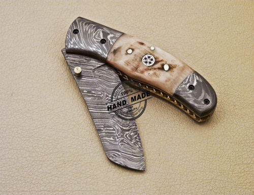 Damascus Folding Knife Custom Handmade Damascus Steel Pocket Knife 977 - Image 7