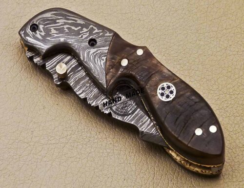 Damascus Folding Knife Custom Handmade Damascus Steel Folding Knife 976 - Image 9