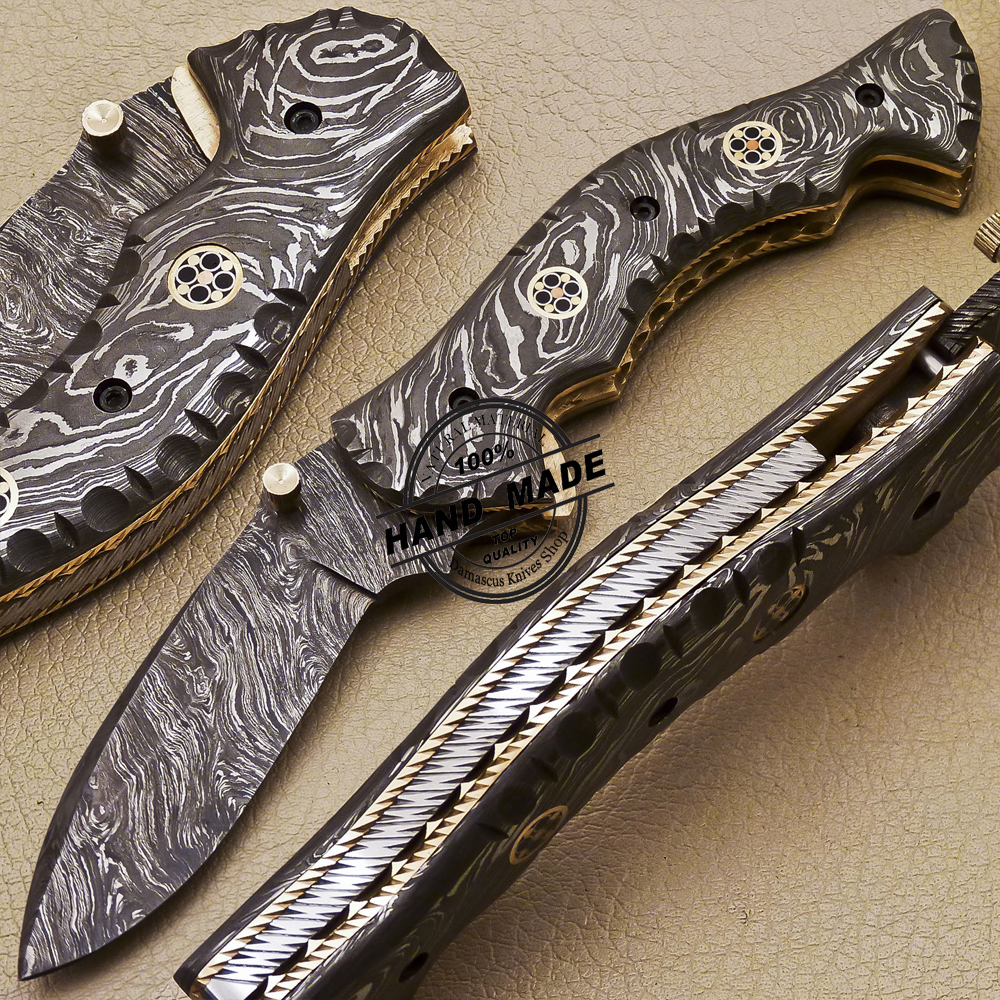 Full Damascus Folding Knife