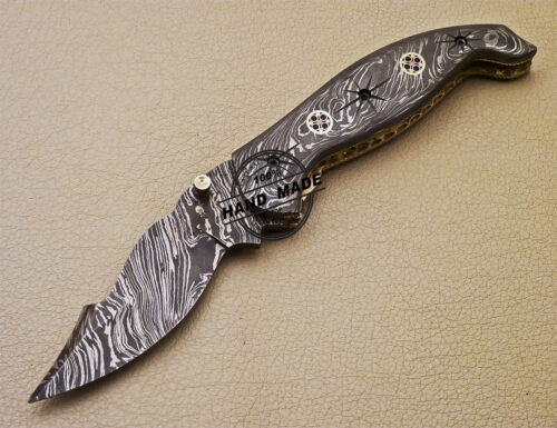 Full Damascus Folding Knife Custom Handmade Damascus Steel Full Damascus Pocket Folding Knife 980 - Image 3