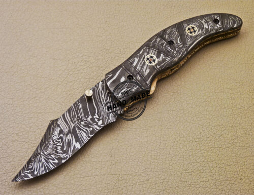 Full Damascus Folding Knife Handmade Damascus Steel Pocket Knife 981 - Image 3