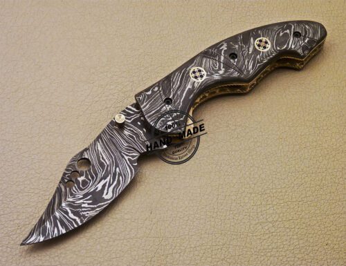 Full Damascus Folding Knife Custom Handmade Damascus Steel Pocket Knife 983 - Image 3